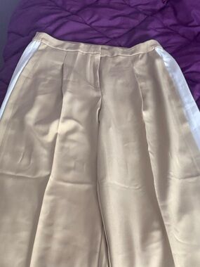 Kenneth Cole Cream Wide-Leg Trousers with White Side Stripe